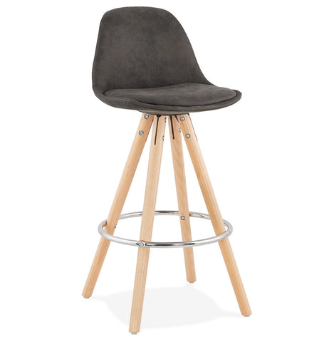 'MARKA MINI' mid-height stool made of gray microfiber and legs made of natural wood