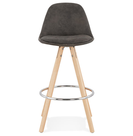 'MARKA MINI' mid-height stool made of gray microfiber and legs made of natural wood