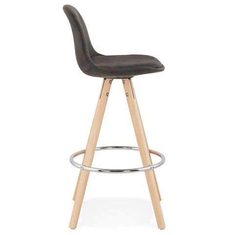 'MARKA MINI' mid-height stool made of gray microfiber and legs made of natural wood