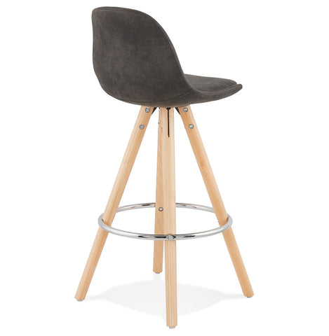 'MARKA MINI' mid-height stool made of gray microfiber and legs made of natural wood