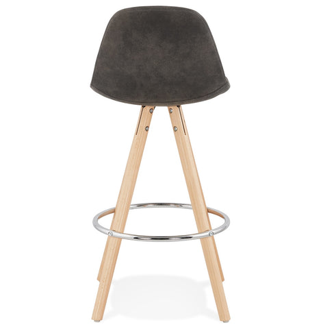 'MARKA MINI' mid-height stool made of gray microfiber and legs made of natural wood