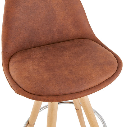 Barstool 'MARKA' in brown microfiber and legs in natural wood