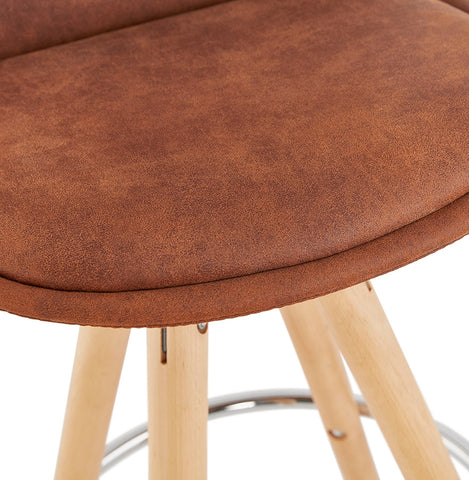 Barstool 'MARKA' in brown microfiber and legs in natural wood