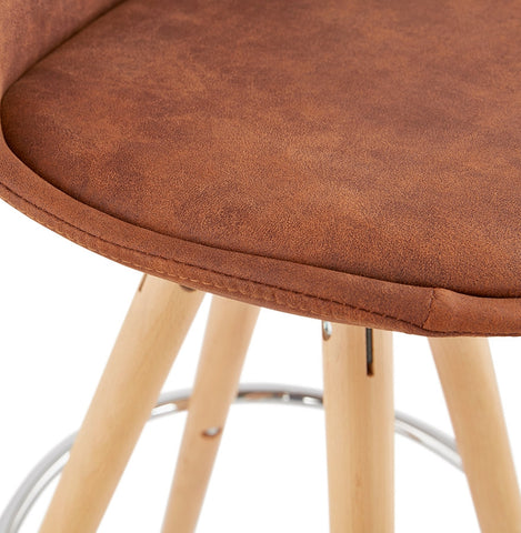 Barstool 'MARKA' in brown microfiber and legs in natural wood