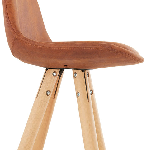 Barstool 'MARKA' in brown microfiber and legs in natural wood