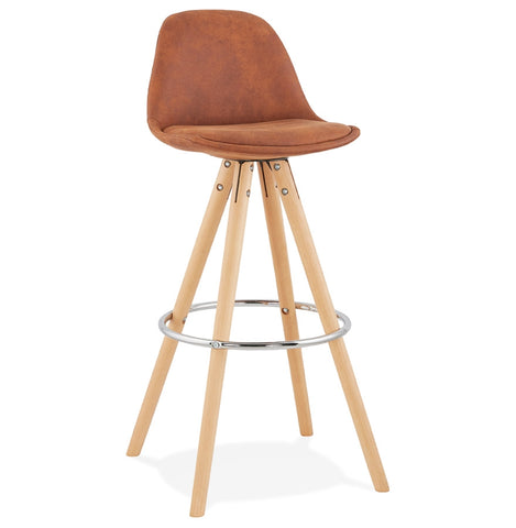 Barstool 'MARKA' in brown microfiber and legs in natural wood