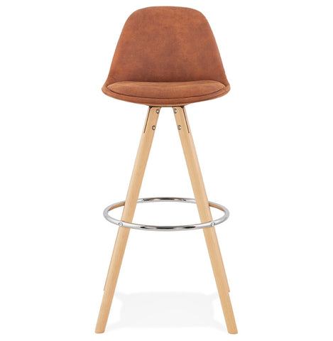 Barstool 'MARKA' in brown microfiber and legs in natural wood