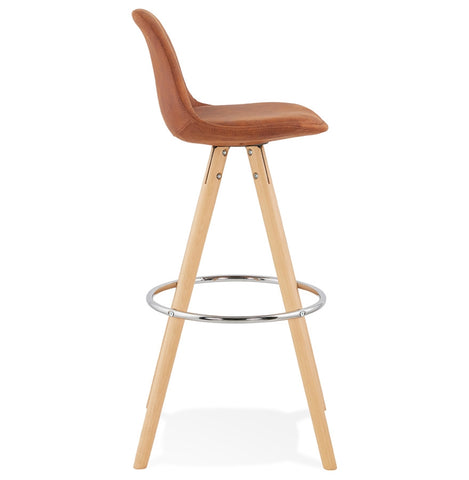 Barstool 'MARKA' in brown microfiber and legs in natural wood