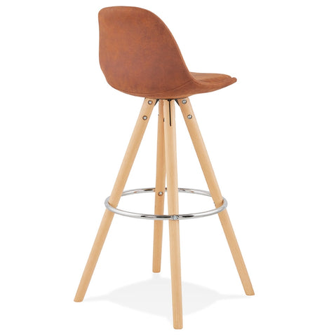 Barstool 'MARKA' in brown microfiber and legs in natural wood