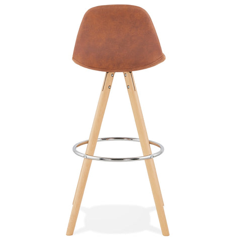 Barstool 'MARKA' in brown microfiber and legs in natural wood