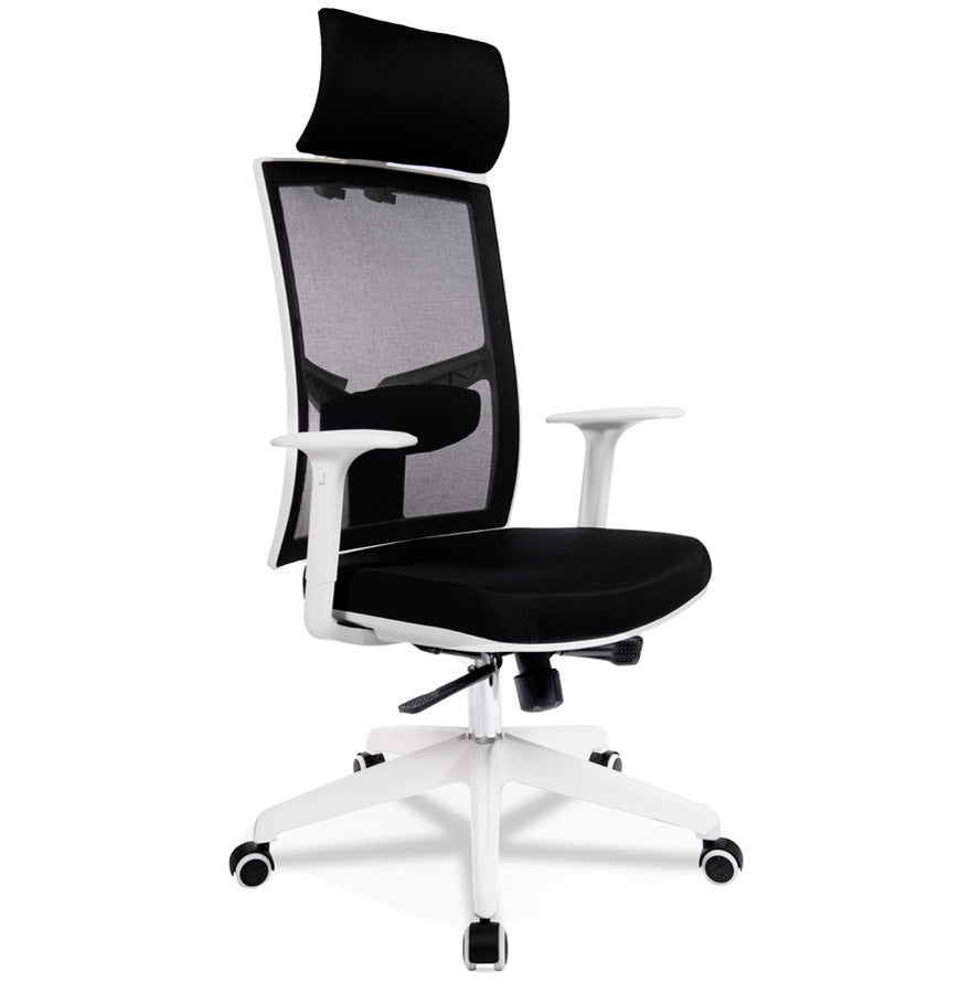 Designer office chair 'MATILDA' in black fabric with white frame