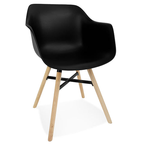 Black armchair 'MELIS' with metal and natural wood legs