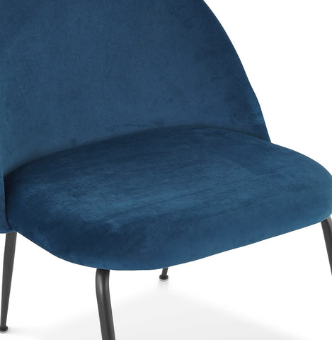 Lounge chair 'MERMAID' in blue velvet and black metal legs