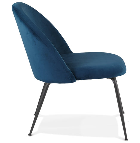 Lounge chair 'MERMAID' in blue velvet and black metal legs