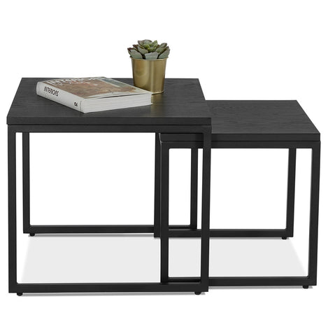 Set of two industrial side tables 'MOMA' in black wood and metal