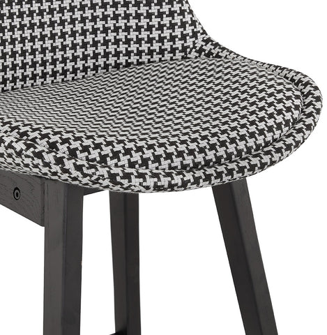 Mid-height designer bar stool 'MORISS MINI' in pied-de-poule print fabric and legs in black wood