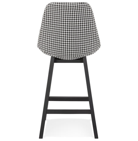 Mid-height designer bar stool 'MORISS MINI' in pied-de-poule print fabric and legs in black wood