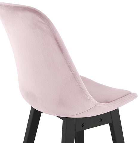 Halfhoge design barkruk 'MORISS MINI' in roze fluweel en poten in zwart hout