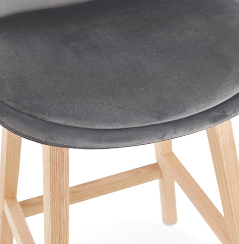 Barstool 'MORISS' in grey velvet with legs in natural wood