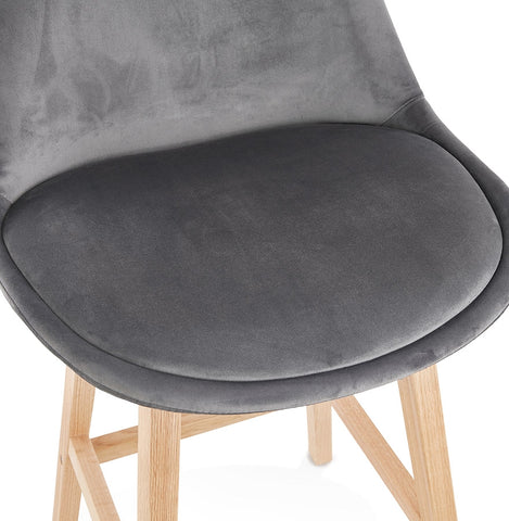 Barstool 'MORISS' in grey velvet with legs in natural wood