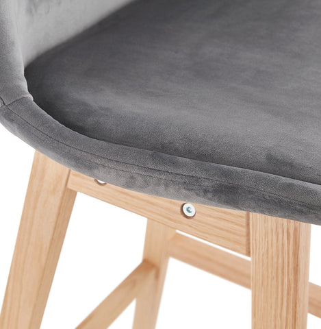 Barstool 'MORISS' in grey velvet with legs in natural wood