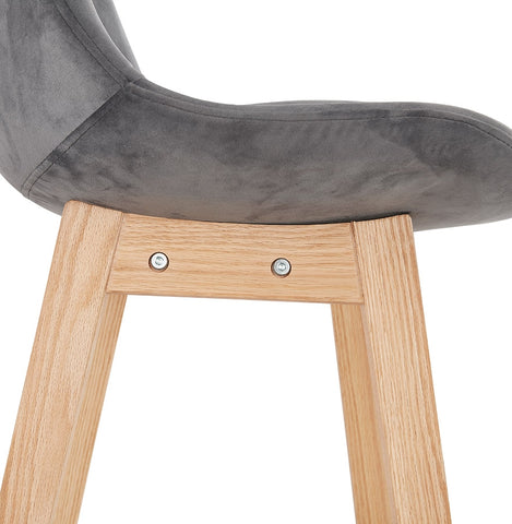 Barstool 'MORISS' in grey velvet with legs in natural wood