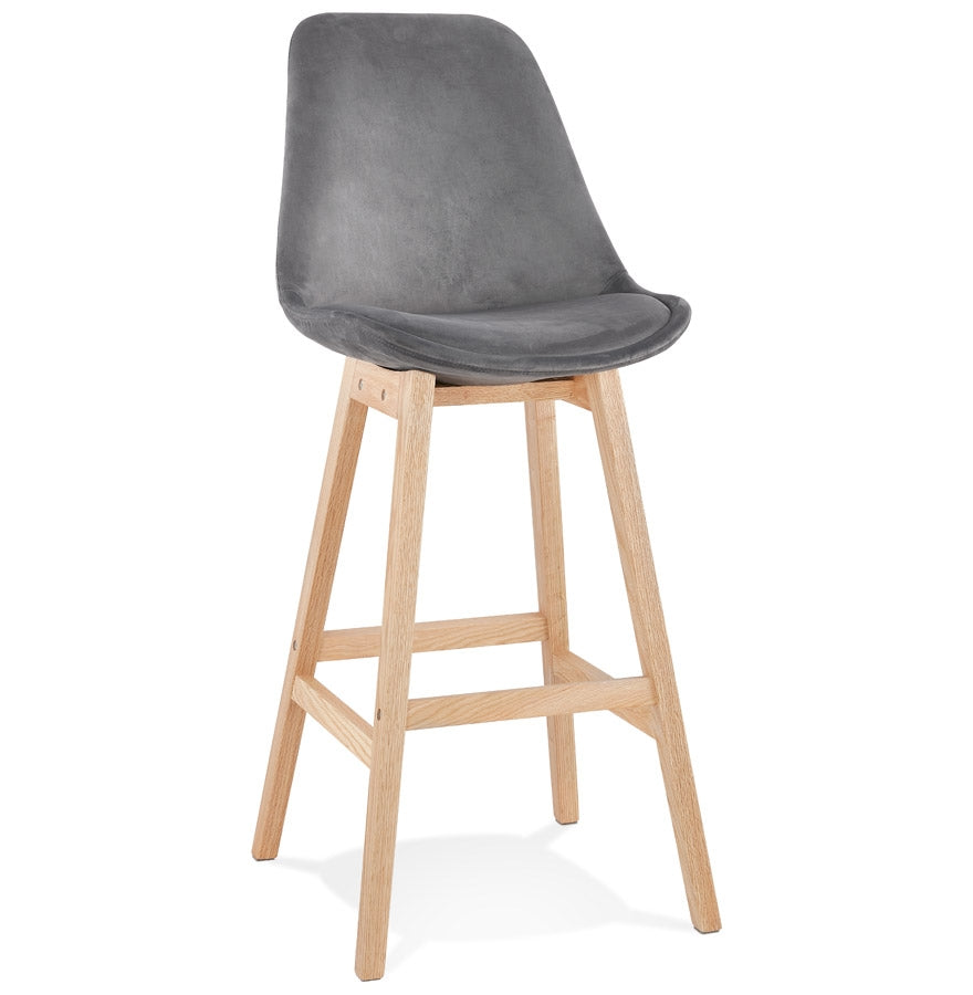 Barstool 'MORISS' in grey velvet with legs in natural wood