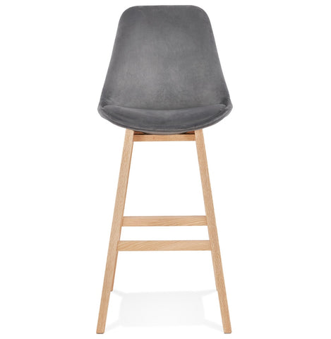 Barstool 'MORISS' in grey velvet with legs in natural wood