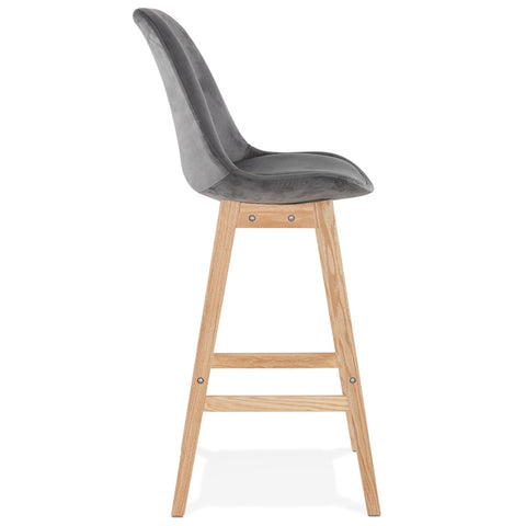 Barstool 'MORISS' in grey velvet with legs in natural wood