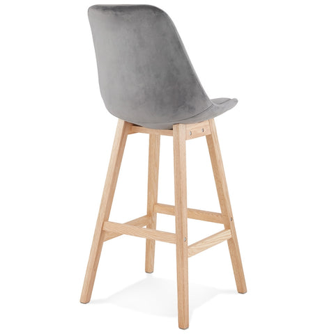 Barstool 'MORISS' in grey velvet with legs in natural wood