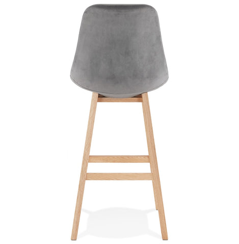 Barstool 'MORISS' in grey velvet with legs in natural wood