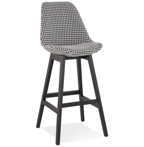 Bar stool 'MORISS' in pied-de-poule print fabric and legs in black wood