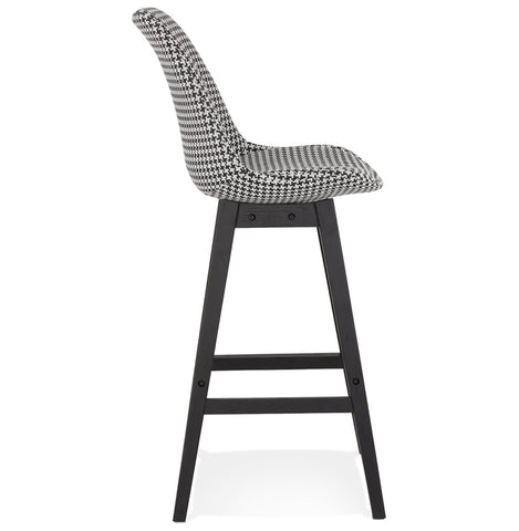 Bar stool 'MORISS' in pied-de-poule print fabric and legs in black wood