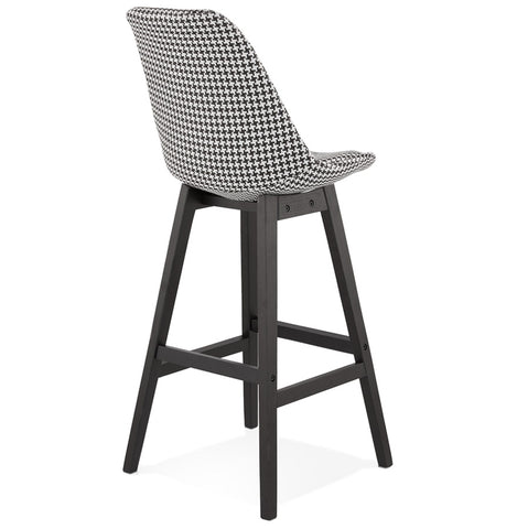 Bar stool 'MORISS' in pied-de-poule print fabric and legs in black wood