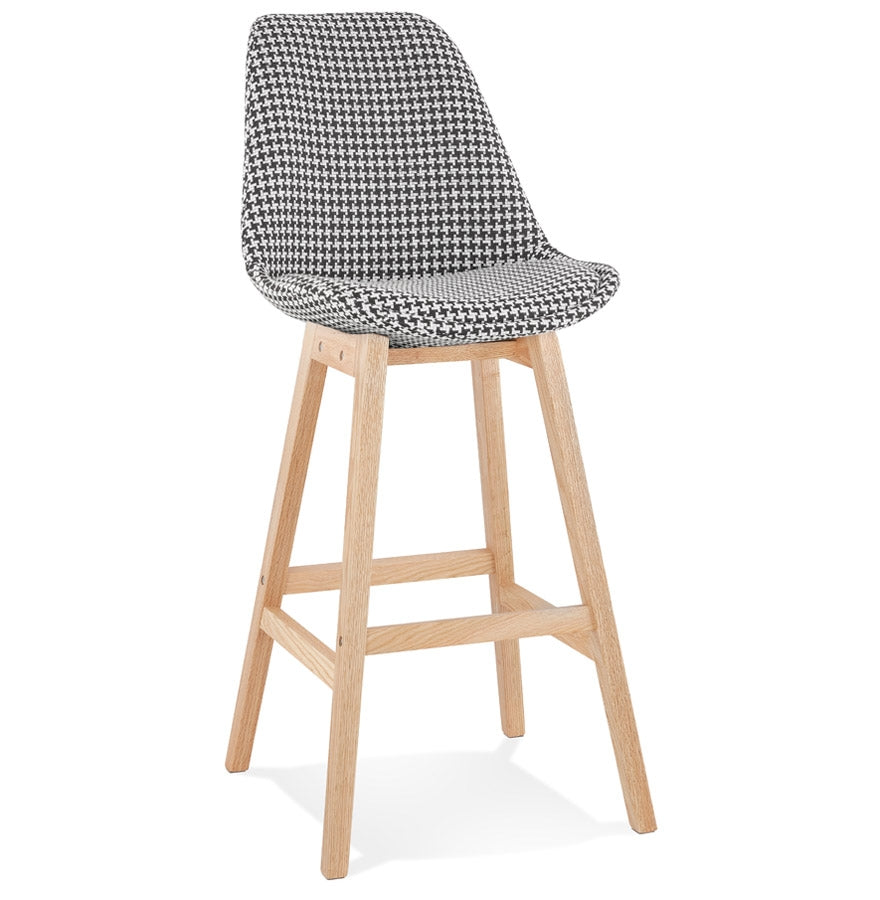 Barstool 'MORISS' in pied-de-poule print fabric with legs in natural wood