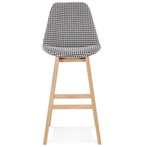 Barstool 'MORISS' in pied-de-poule print fabric with legs in natural wood