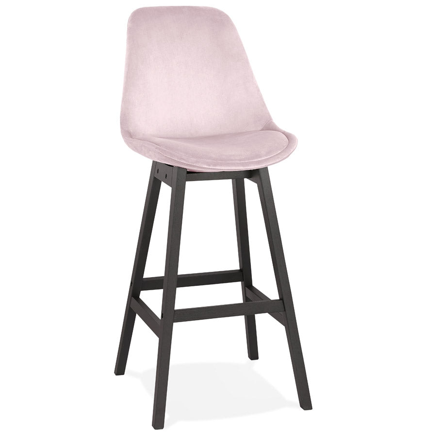 Barstool 'MORISS' in pink velvet with legs in black wood