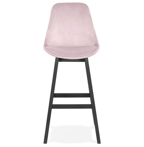 Barstool 'MORISS' in pink velvet with legs in black wood