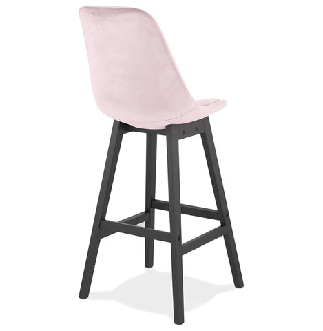 Barstool 'MORISS' in pink velvet with legs in black wood