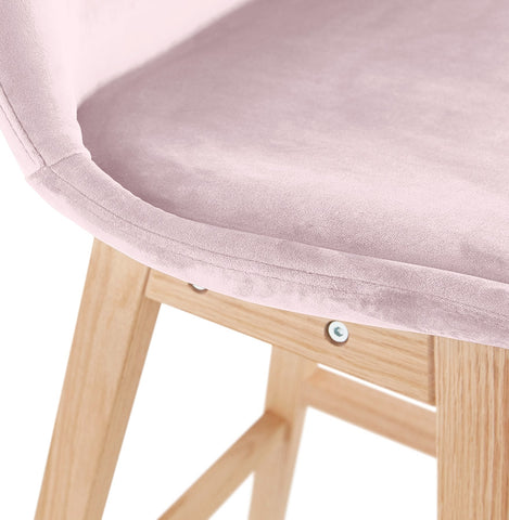 Barstool 'MORISS' in pink velvet with legs in natural wood