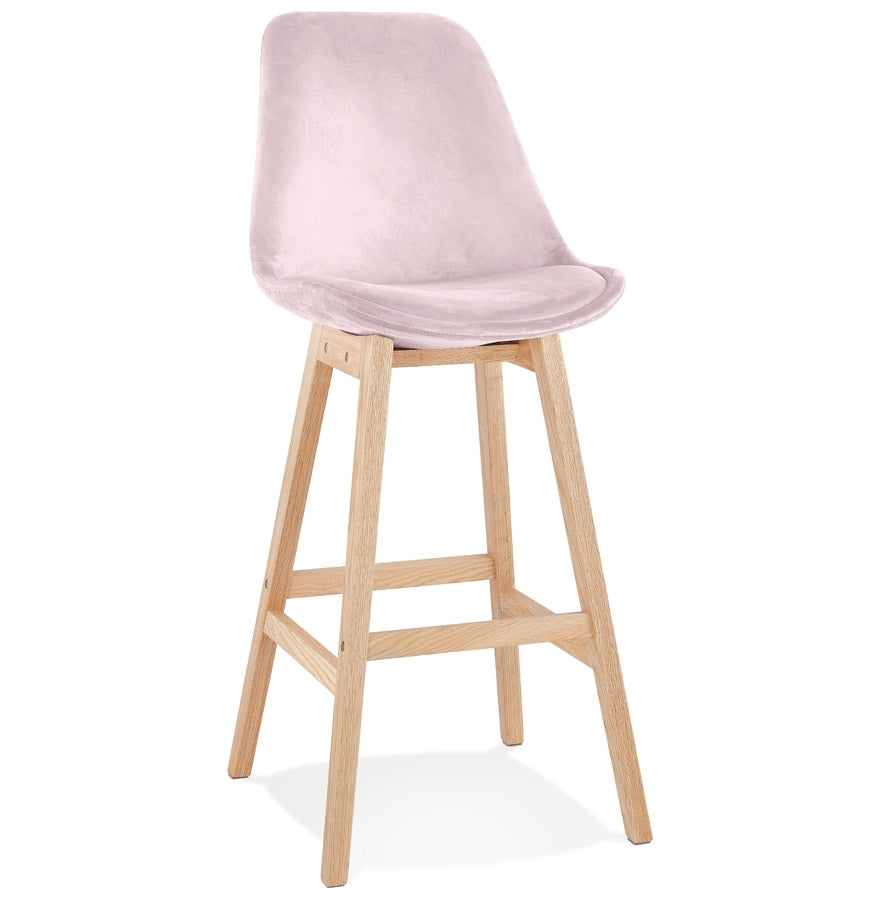 Barstool 'MORISS' in pink velvet with legs in natural wood