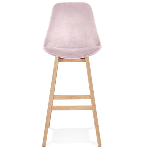 Barstool 'MORISS' in pink velvet with legs in natural wood