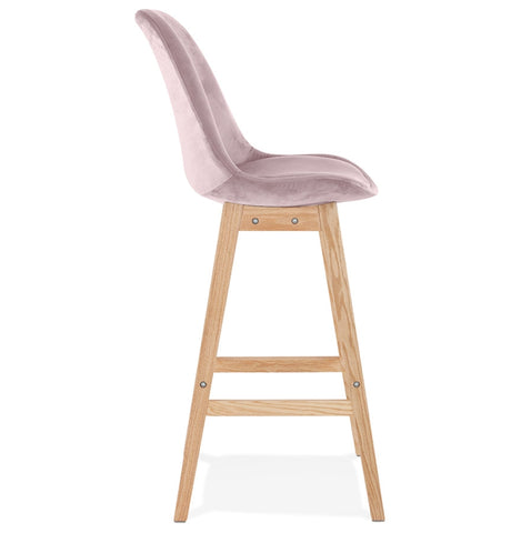 Barstool 'MORISS' in pink velvet with legs in natural wood