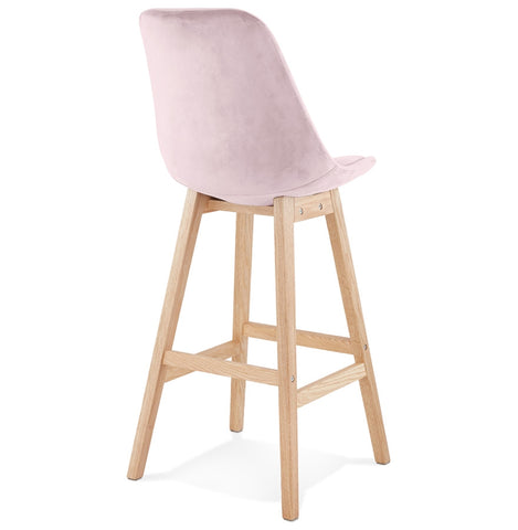 Barstool 'MORISS' in pink velvet with legs in natural wood