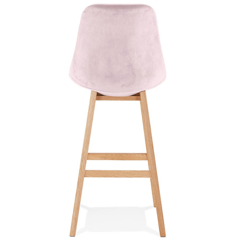 Barstool 'MORISS' in pink velvet with legs in natural wood