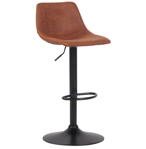 Adjustable design stool 'OMALET' in brown microfiber with black metal base