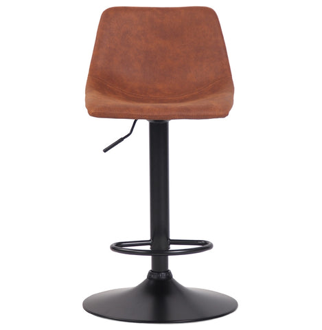 Adjustable design stool 'OMALET' in brown microfiber with black metal base