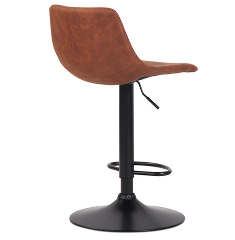 Adjustable design stool 'OMALET' in brown microfiber with black metal base