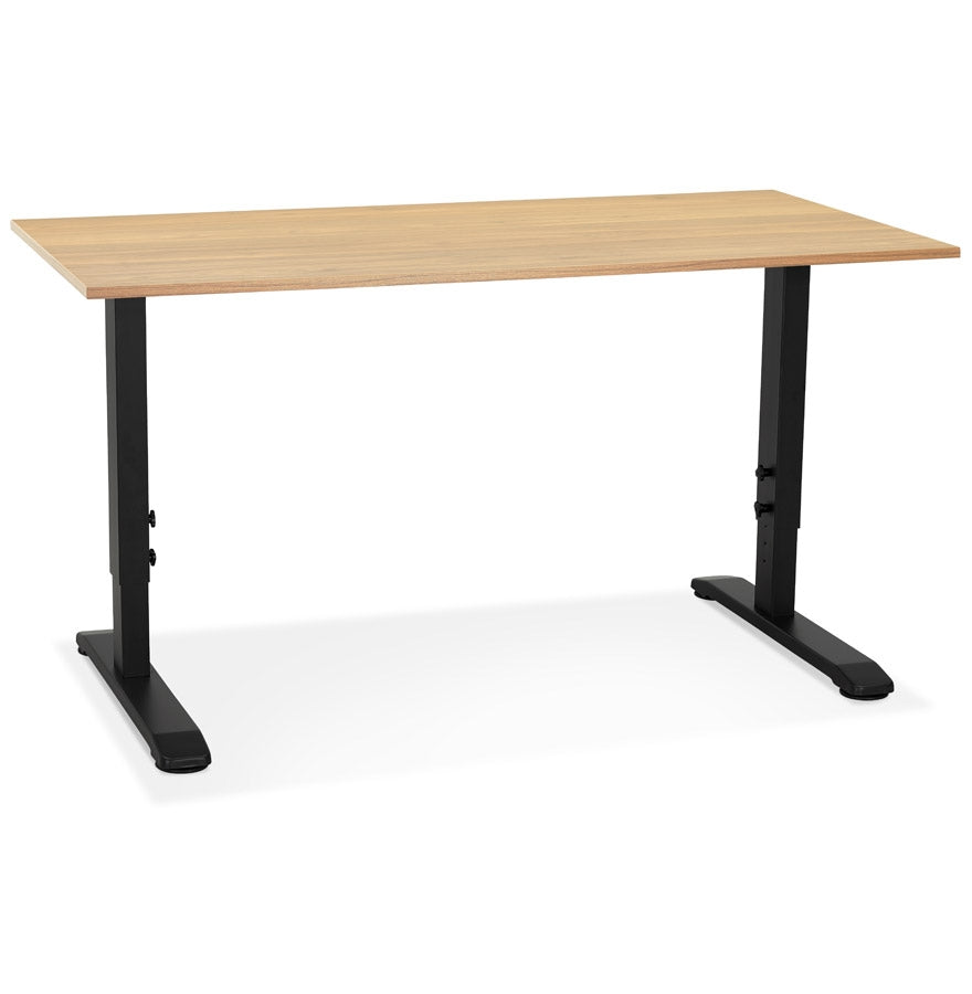 Height adjustable desk 'OSMOSE' in natural finished wood and black metal - 140x70 cm