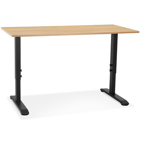 Height adjustable desk 'OSMOSE' in natural finished wood and black metal - 140x70 cm